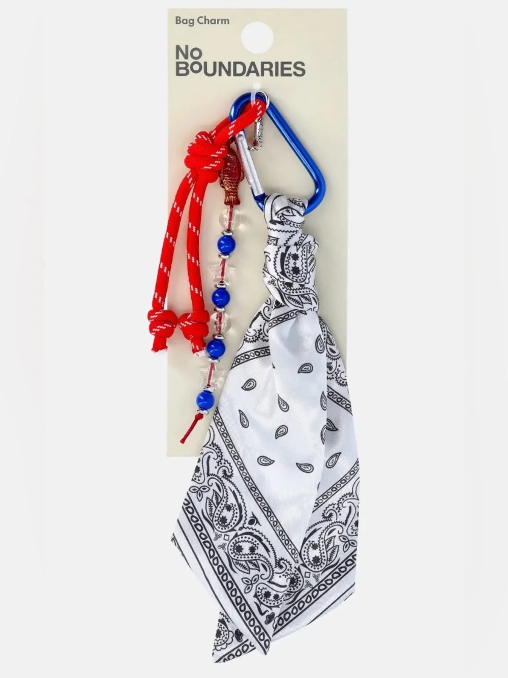 NWT Bag Charm White Bandana Face with Red Beaded Strap